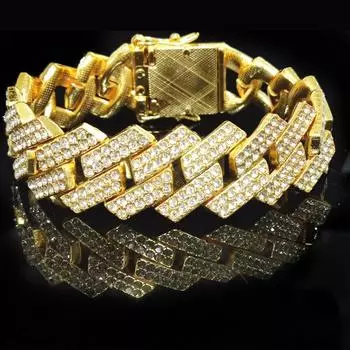 Браслет в стиле хип-хоп Bling Iced Out Майами Циркон Кубинский зубец Pave Rhinestone Мужской браслет Ожерелье для мужчин Ювелирные изделия 8 inch (20cm)