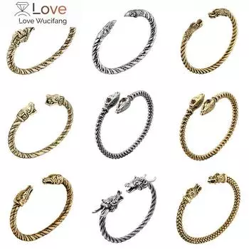 Браслет в стиле панк с двойной головой дракона для женщин и мужчин, браслет-манжета, скандинавские викинговые языческие украшения для вечеринки, рождественского подарка, шарма