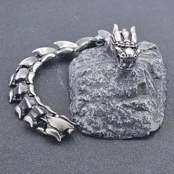 Браслет в стиле ретро с головой дракона и костью дракона. Браслет в форме дракона из титановой стали и чешуи дракона.