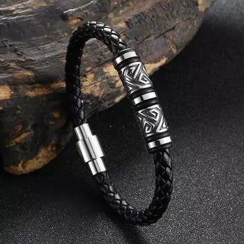 Браслет викингов, мужской кожаный браслет, компас, напульсник, скандинавские руны, амулет, мифология, ювелирные изделия, подарки Inner Perimeter165mm чёрный