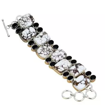 Браслет Wild Hourse из серебра 925 пробы с драгоценными камнями из черной шпинели 7 белый