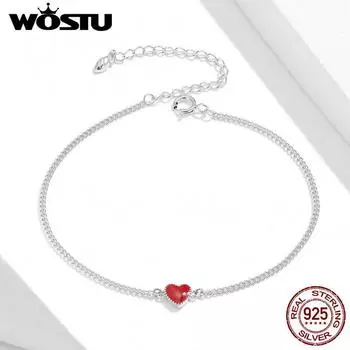 Браслет WOSTU Heart из стерлингового серебра 925 пробы, красный браслет-цепочка с сердцем любви, романтический подарок ювелирных изделий 925 silver