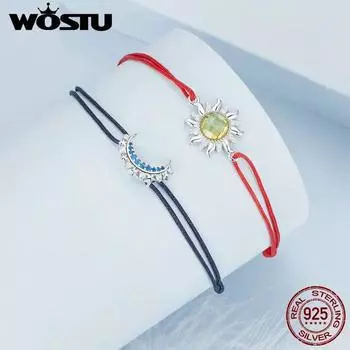 Браслет WOSTU из стерлингового серебра 925 пробы с изображением Солнца и Луны для пар, подарок на каждый день, вечеринку, свидание, идеальные ювелирные изделия BSB165-BU