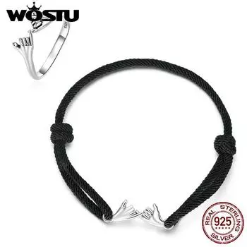 Браслет WOSTU из стерлингового серебра 925 пробы, браслет на мизинец и переплетенные кольца на пальцы для женщин, нежный комплект ювелирных изделий, подарок A