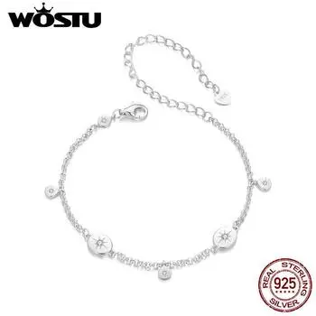 Браслет WOSTU из стерлингового серебра 925 пробы со звездами и цирконами, идеальный подарок для женщин, ювелирных украшений для маленьких девочек, модные аксессуары BSB182