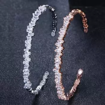 Браслет WWJ Noble Vogue Square Cut Baguette с кубическим цирконием и открывающейся манжетой розового золота