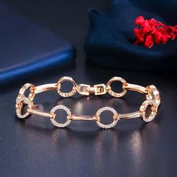 Браслет WWJ высшего качества золотого цвета с инкрустацией кубическим цирконием и круглыми звеньями золотой