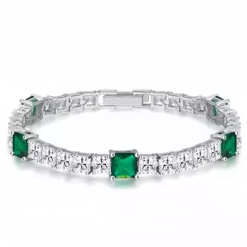 Браслет высокого качества с зеленым белым квадратом из кубического циркония 17 см зелёный/белый