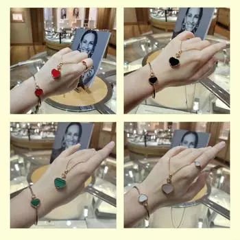 Браслет Xiaojia из 18-каратного розового золота с двумя сердечками и бабочками из перламутра - Модные украшения