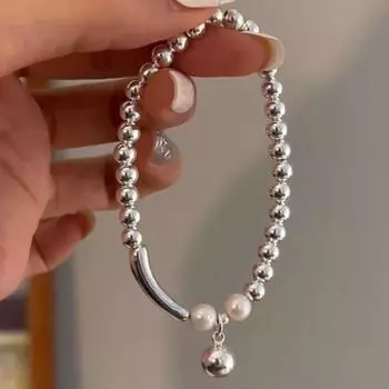 Браслет Yousheng Faux Pearl для женщин, браслет из сплава с бусинами и подвеской из искусственного жемчуга для девушек, женские украшения для праздников, годовщин, повседневной носки 1pc