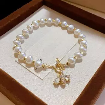 Браслет Yousheng из искусственного жемчуга, сплав со стразами, гладкая отделка, контрастный цвет, женский браслет, ювелирные изделия для выпускного вечера, официального банкета, свадьбы белый