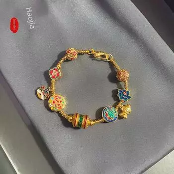 Браслет Зеленый Лев Тара: Китайская эмаль, дизайн «сделай сам» Duobao, позолоченная медь для женщин