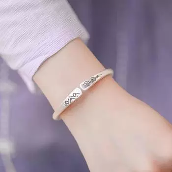 Браслет, женский аксессуар из белой меди, китайский стиль, литературное и художественное открытие, парный браслет, браслет с горным и морским матовым покрытием Adjustable size