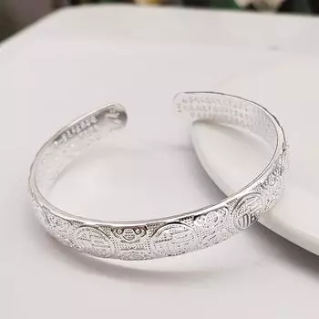 Браслет женский однотонный открытый молодой браслет с шестью символами True Words белый медный серебряный широкий браслет ювелирные изделия Adjustable size