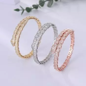 Браслет-змея из высококачественного циркония и бриллиантов, позолоченный, модный стиль, ювелирное украшение, популярное в Интернете. JX00061HK белый