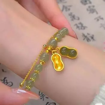 Браслет Золото-зеленый браслет из бисера Hetian Jade Браслеты Браслеты в корейском стиле Женская цепочка на руку