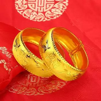 Браслет золотого цвета с драконом и фениксом, мелкий песок, мягкий и тонкий, двойное счастье, свадебное первое украшение one size золотой