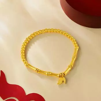Браслет золотого цвета с высокой посадкой и эластичной веревкой, браслет из золотых бусин, женский темперамент, бамбуковое соединение one size золотой