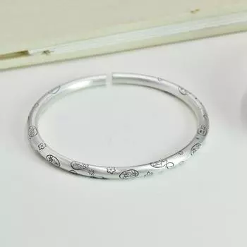 Браслет Zuyin 9999 в китайском стиле с благоприятными словами и благословениями, простой и ретро из чистого серебра, сплошной матовый, чтобы подарить подруге Adjustable size