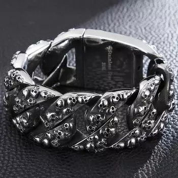 Браслеты-цепочки с готическим черепом и головой смерти для мужчин, байкеры в стиле стимпанк, ювелирные изделия со скелетом, массивный мужской браслет из нержавеющей стали, новое поступление 22CM серебряный