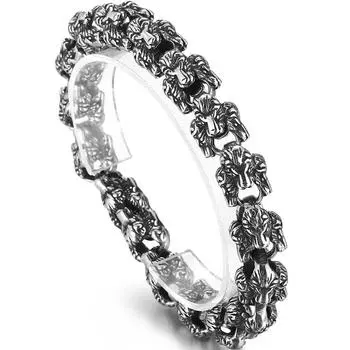 Браслеты для мужчин в стиле панк, 12 мм, браслет-цепочка с головой льва, мужская нержавеющая сталь, ювелирные изделия для вечеринок, аксессуары для рэперов-байкеров 19CM серебряный