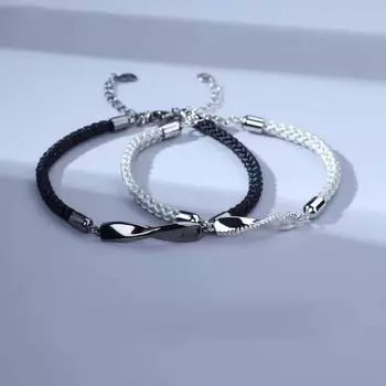 Браслеты для пар из плетеной веревки, парные браслеты для пар, парные браслеты для пар на День святого Валентина чёрный