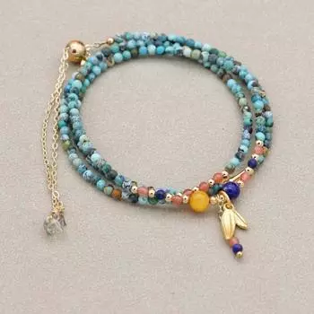 Браслеты и ожерелье двойного назначения ручной работы, трехслойные бусины из натурального камня 2 мм, богемный браслет-подвеска, женские украшения