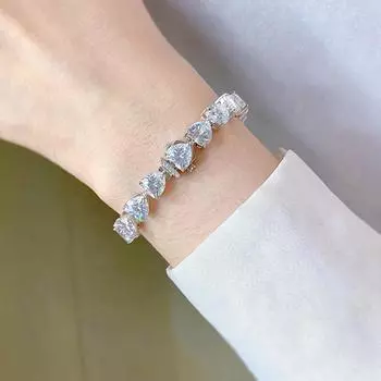 Браслеты из белого золота 18 карат с сапфирами и драгоценными камнями в форме сердца для женщин, подарок на годовщину, ювелирные изделия из стерлингового серебра 925 пробы 18