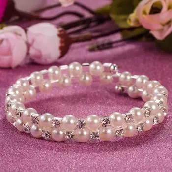 Браслеты из бисера из хрустальных страз, широкие многослойные, с подвеской-обмоткой, жемчужные C