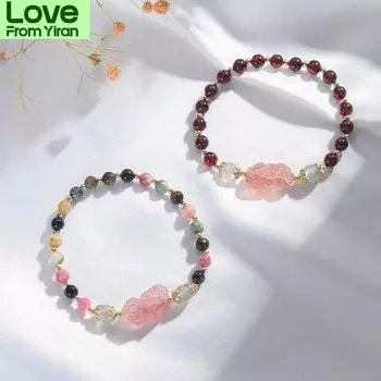 Браслеты из бисера Lucky Animal Strawberry Crystal Multicolor Natural Tourmaline Granat Moonstone для женщин, ювелирные украшения Ybr549
