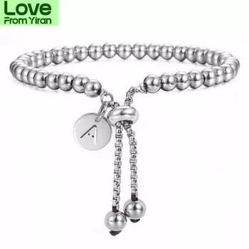 Браслеты из бисера с инициалами для женщин и девочек, подвеска в виде монограммы, золотого и серебряного цвета, браслет из нержавеющей стали, регулируемый D