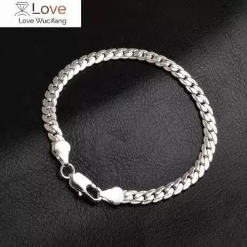 Браслеты из чистого серебра для мужчин, 5 мм, браслеты-цепочки, браслеты, напульсник, мужской костюм, ювелирные изделия, аксессуары, подарки 20.5cm