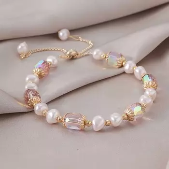 Браслеты из искусственного жемчуга для женщин, винтажный браслет из розовых кристаллов и бисера, элегантные блестящие браслеты из циркония, выдвижные, регулируемые, модные ювелирные подарки
