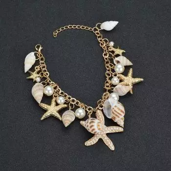 Браслеты из искусственных жемчужин и ракушек Bohemian Shell Series Natural Conch Beach Bracelets Beach золотой