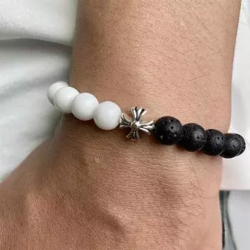 Браслеты из натурального бисера 8 мм, лавовый малахит, морганский камень, эластичный браслет с крестом, браслет для медитации, молитвы, подвеска для мужчин и женщин, ювелирные изделия для йоги