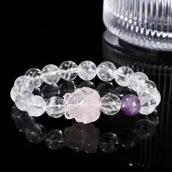 Браслеты из натурального камня, кварца, бусины, женский сладкий розовый кварц, резной браслет из девятихвостой лисы, рейки, лечебный кристалл, ювелирные изделия one size белый