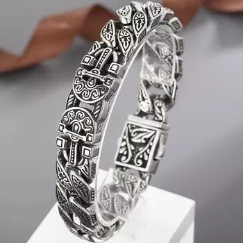 Браслеты из нержавеющей стали с крестом, винтажный металлический браслет, тяжелая ретро-цепочка 15 мм, мужские браслеты, крутые мужские украшения для рук 22cm