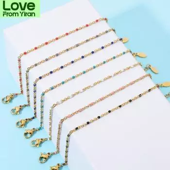 Браслеты из нержавеющей стали в стиле бохо для женщин, симпатичный эмалированный браслет, ювелирные изделия, браслет-цепочка золотого цвета