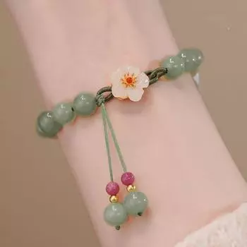 Браслеты из персикового нефрита для женщин и девочек, китайские старинные красные бусины агата, браслет с подвесками, плетеная ручная веревка, ювелирные изделия, подарок