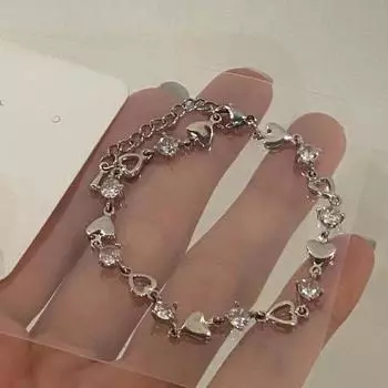 Браслеты из сердечек с цирконием для женщин и девочек, милый сверкающий браслет с подвесками, нежный браслет-цепочка, изящные ювелирные изделия, подарки