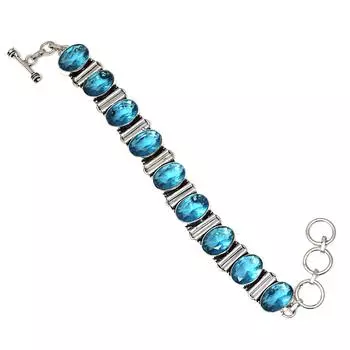 Браслеты из серебра ручной работы с драгоценными камнями из швейцарского синего кварца 7-8 дюймов