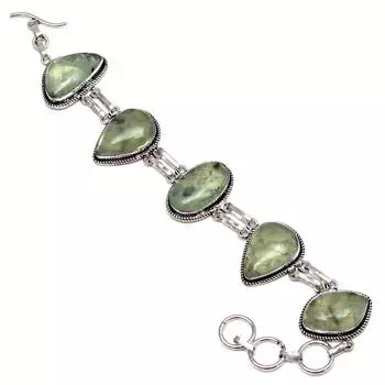 Браслеты из серебра с драгоценными камнями пренит кабошон 7 регулируемые