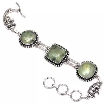 Браслеты из серебра с драгоценными камнями пренит кабошон 7 регулируемые