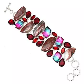 Браслеты из серебряных ювелирных изделий Crazy Lace Agate,Garnet Bio-Tourmaline с драгоценными камнями 7-8