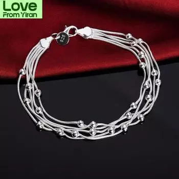 Браслеты из стерлингового серебра 925 пробы, цепочка в виде змеи, круглые бусины для женщин, ретро, свадебная вечеринка, дикие рождественские подарки, модные украшения 20cm 8inches