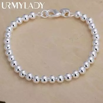 Браслеты из стерлингового серебра 925 пробы, модные ювелирные изделия, подвеска, женская цепочка, 6 мм, бусины, цепочка 20cm