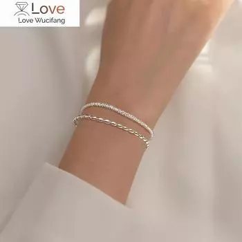 Браслеты из стерлингового серебра 925 пробы, модные уникальные сверкающие двухслойные украшения из гипсофилы для вечеринок, подарки, аксессуары для девочек серебряный