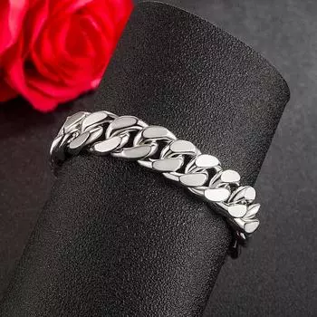 Браслеты из стерлингового серебра 925 пробы, мужские браслеты 13,5 мм, кубинская цепочка, 7,5-10 дюймов, однотонные серебряные ювелирные изделия в стиле панк, подарок 7.5 inches