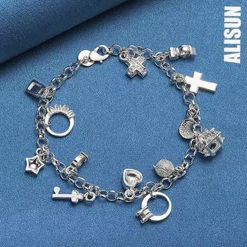 Браслеты из стерлингового серебра 925 пробы с подвесками в форме луны и сердца и другие модные свадебные украшения 20CM