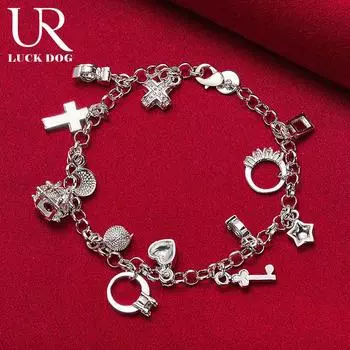 Браслеты из стерлингового серебра 925 пробы с подвесками в форме луны и сердца и другие модные свадебные украшения 20CM